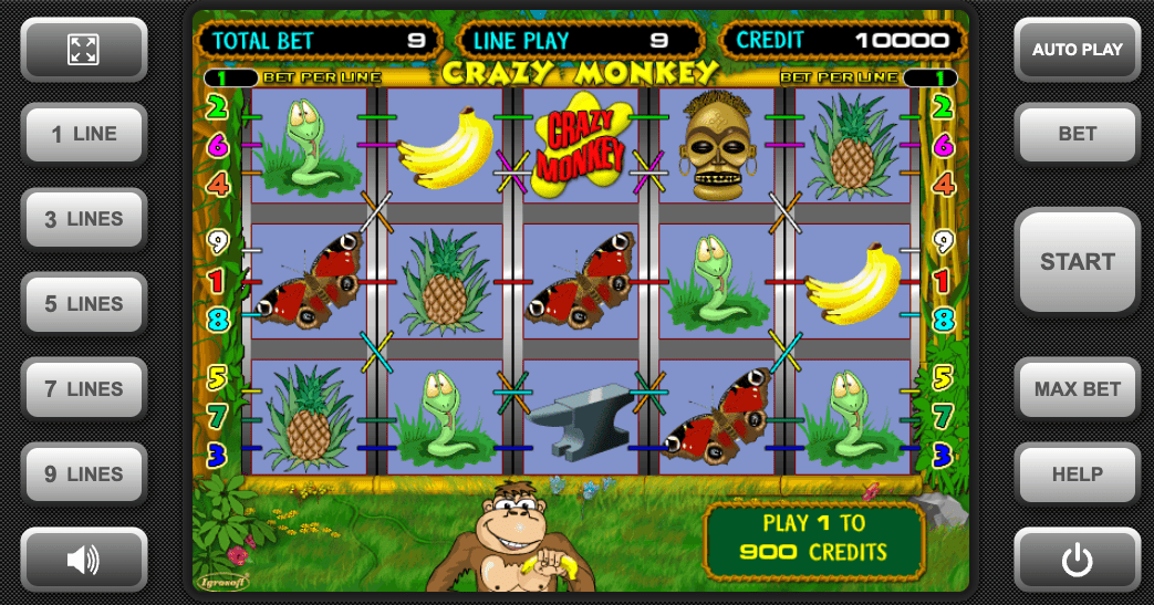 Игровой автомат Crazy Monkey - интерфейс и барабаны
